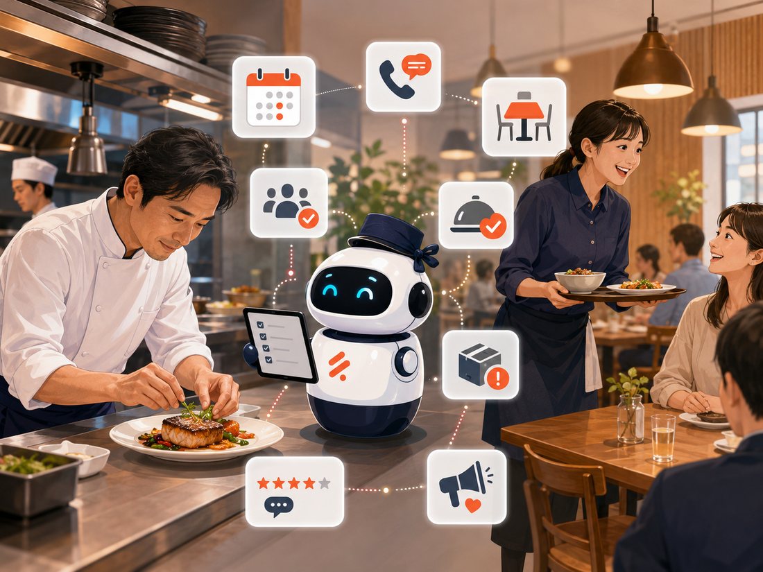 飲食店の業務改善（飲食店AX）｜AIが受付・予約・記録を自動化するイメージ