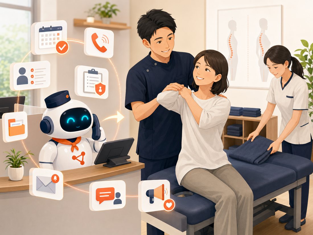 接骨院の業務改善(接骨院AX)|AIが受付・予約・記録を自動化するイメージ